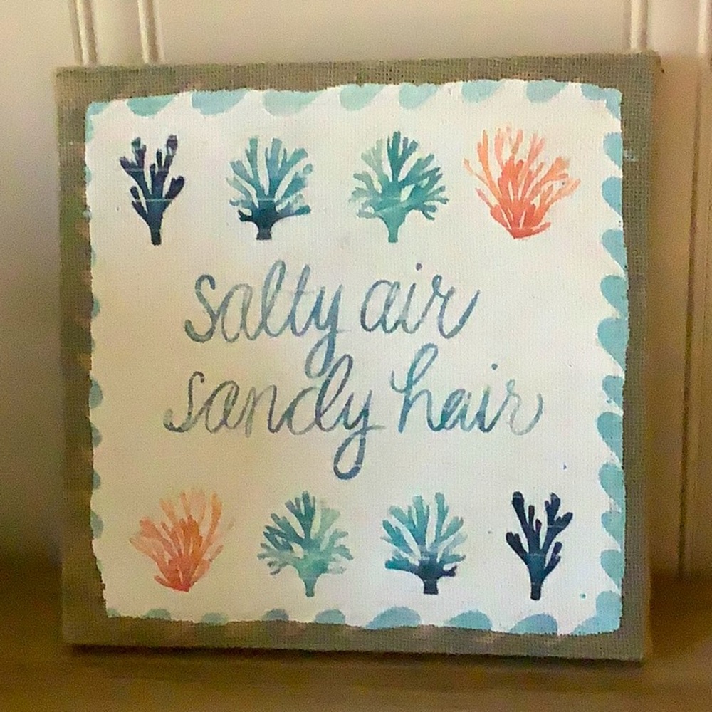 Burlap Beach Sign “Salty Air & Sandy Hair”